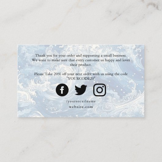 Blauwe oceaancrashgolven bedankt informatiekaartje (Achterkant)