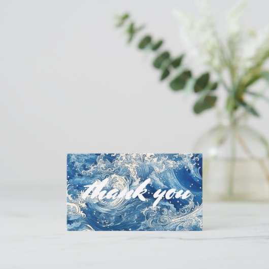 Blauwe oceaancrashgolven bedankt informatiekaartje (Staand voorkant)