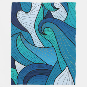 Blauwe Oceaangolf Abstracte Lijnkunst Ontwerp Fleece Deken
