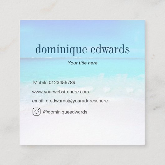 Blauwe oceaangolfstrand Scene Modern Monogram Squa Vierkante Visitekaartje (Achterkant)