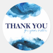 Blauwe Oceaangolven Abstracte Kleine Zakelijke Bed Ronde Sticker (Voorkant)