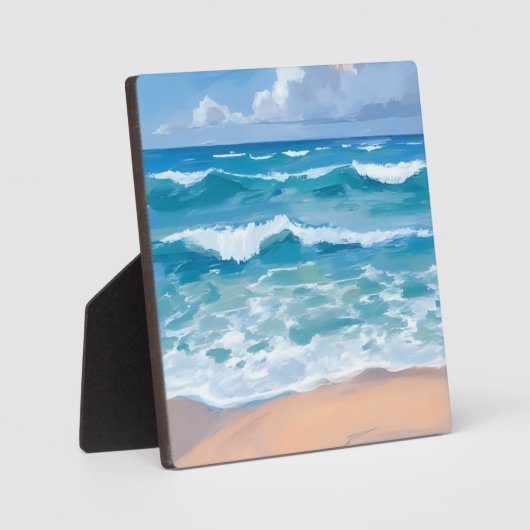 Blauwe oceaangolven | Beach Zee Waterverf Art Fotoplaat (Voorkant)