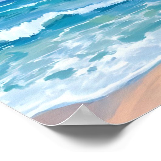 Blauwe oceaangolven | Beach Zee Waterverf Poster (Hoek)