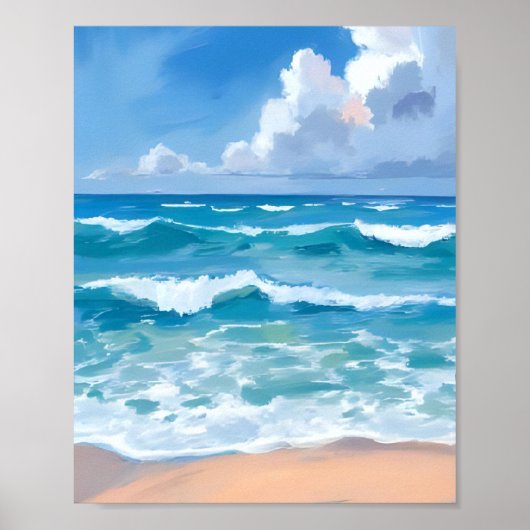Blauwe oceaangolven | Beach Zee Waterverf Poster (Voorkant)