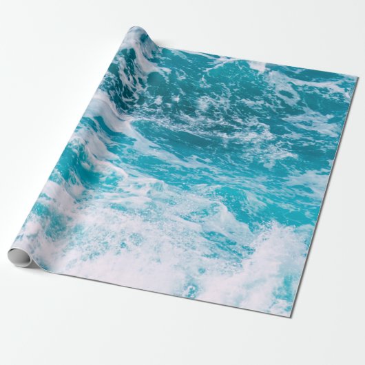 Blauwe oceaangolven cadeaupapier (Uitgerold)
