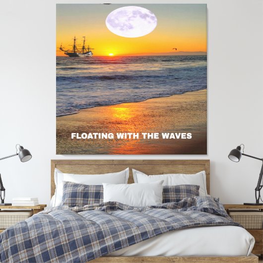 Blauwe oceaangolven canvas afdruk (Insitu (Slaapkamer))