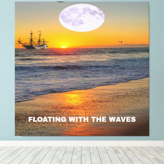 Blauwe oceaangolven canvas afdruk (Insitu (Houten vloer))