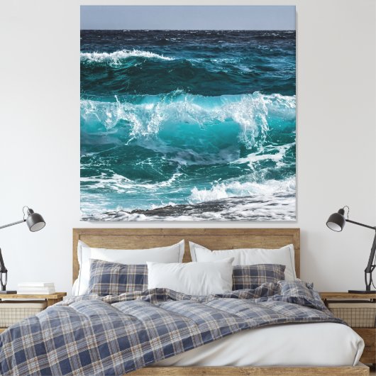 Blauwe oceaangolven canvas afdruk (Insitu (Slaapkamer))