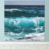 Blauwe oceaangolven canvas afdruk (Insitu (Houten vloer))