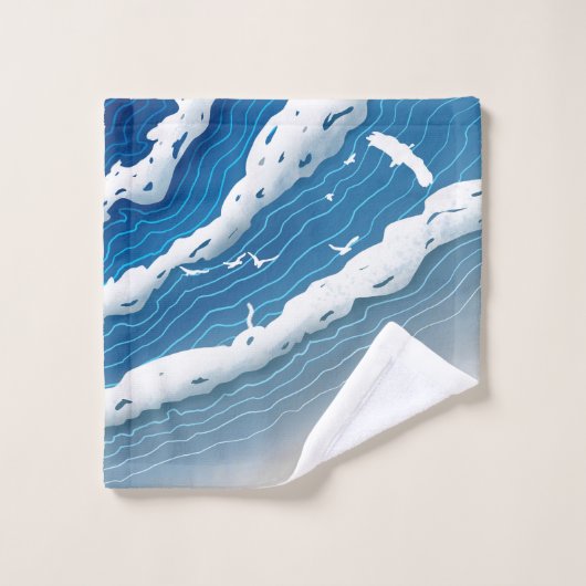 Blauwe Oceaangolven Canvas Kunst Bad Handdoek (Wasdoekje)
