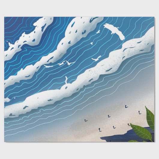 Blauwe Oceaangolven Canvas Kunst Cadeaupapier (Vlak)