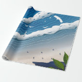 Blauwe Oceaangolven Canvas Kunst Cadeaupapier (Uitgerold)