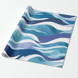 Blauwe oceaangolven | De moderne simplistische Wat Cadeaupapier