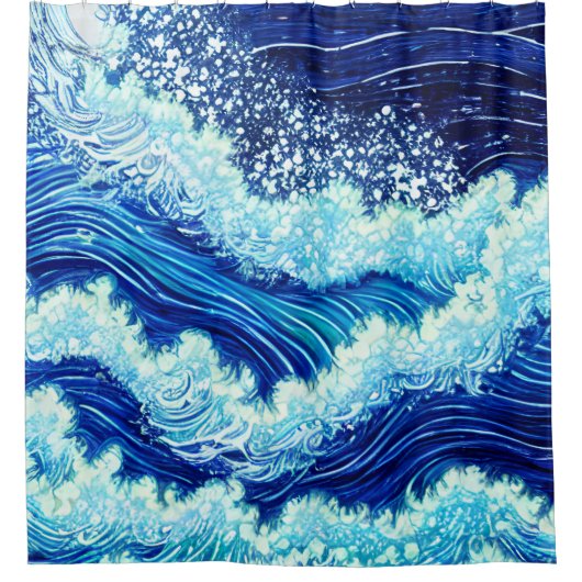 Blauwe oceaangolven douchegordijn (Voorkant)