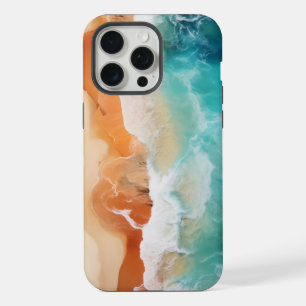 Blauwe oceaangolven en bruine zandkust iPhone 15 pro max case