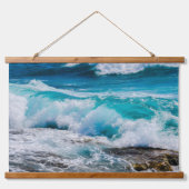 Blauwe oceaangolven en Rocks Hangend Wandkleed (Voorkant)