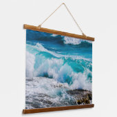 Blauwe oceaangolven en Rocks Hangend Wandkleed (Gebogen)