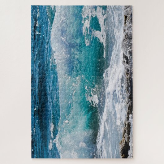 Blauwe oceaangolven en Rocks, Vs 2 Legpuzzel (Verticaal)