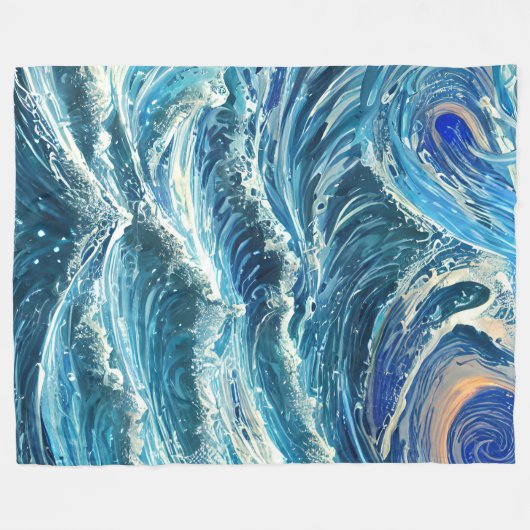 Blauwe oceaangolven fleece deken (Voorkant (Horizontaal))