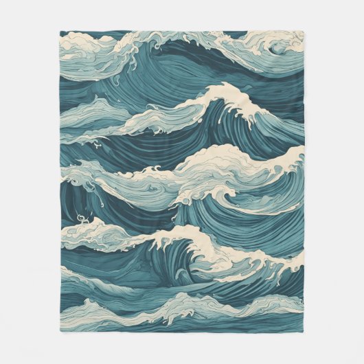 Blauwe oceaangolven fleece deken (Voorkant)