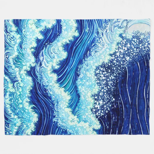 Blauwe oceaangolven fleece deken (Voorkant (Horizontaal))