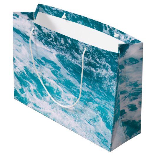 Blauwe oceaangolven groot cadeauzakje (Achterkant Gekanteld)