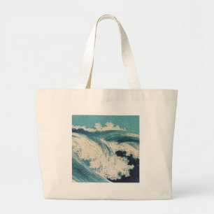 Blauwe oceaangolven Japanse bossen Grote Tote Bag