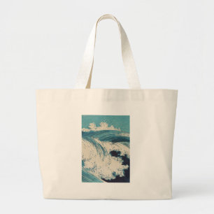 Blauwe oceaangolven Japanse bossen Grote Tote Bag