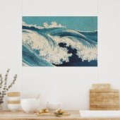 Blauwe Oceaangolven Japanse Houtsnede Poster (Keuken)