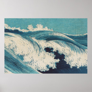 Blauwe Oceaangolven Japanse Houtsnede Poster