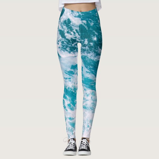 Blauwe oceaangolven leggings (Voorkant)