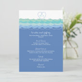 Blauwe oceaangolven loopy Heart Monogram Beach Wed Menu (Staand voorkant)
