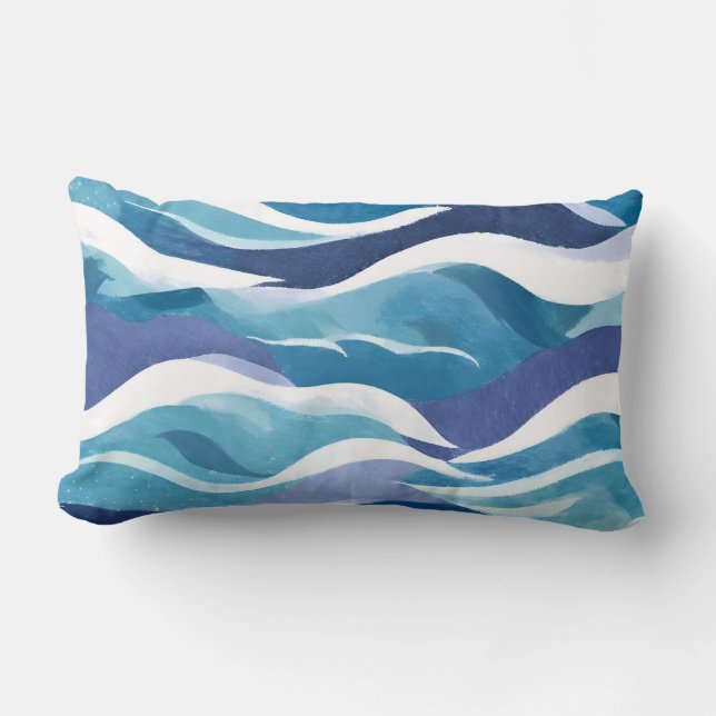 Blauwe Oceaangolven | Modern Minimalistisch Aquare Kussen (Voorkant)