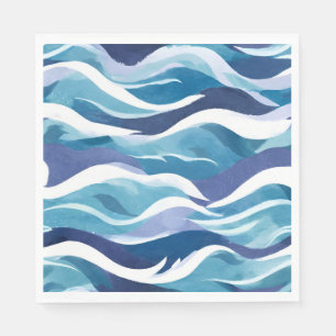 Blauwe Oceaangolven Modern Simplistisch Aquarel Servet