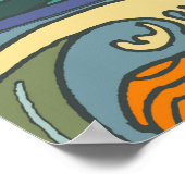 Blauwe Oceaangolven Nautilus Schelp Patroon Nouvea Poster (Hoek)