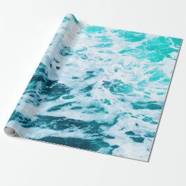 Blauwe oceaangolven, oceaanspray, surfen, natuurli cadeaupapier