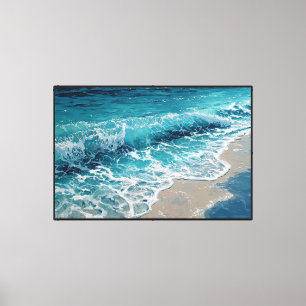 Blauwe Oceaangolven op Abstracte Zandkust Muurkuns Canvas Afdruk