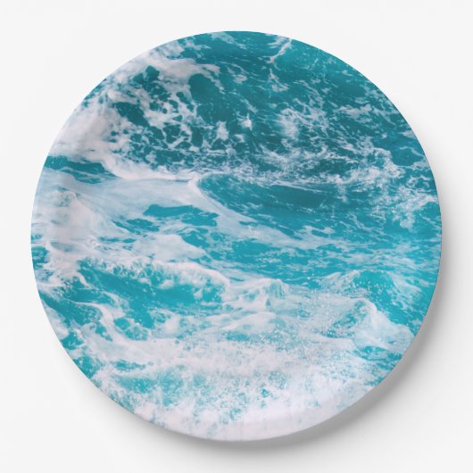 Blauwe oceaangolven papieren bordje (Voorkant)
