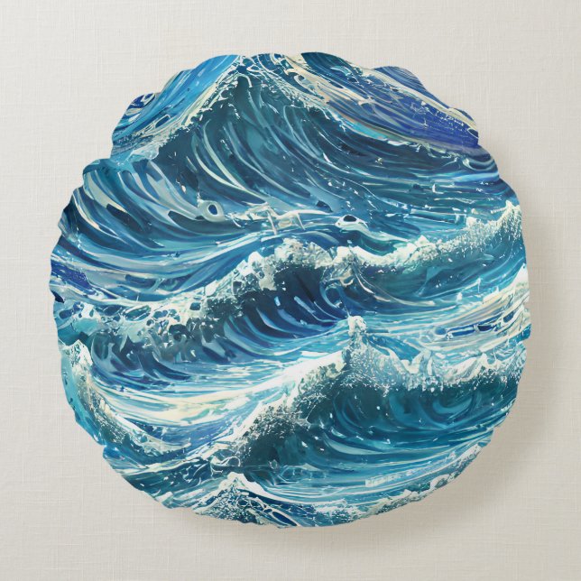 Blauwe oceaangolven rond kussen (Voorkant)