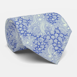 Blauwe Oceaangolven & Schelpenpatroon Stropdas