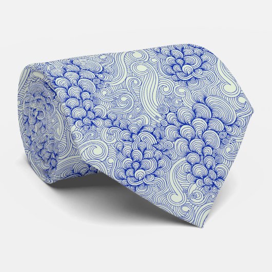 Blauwe Oceaangolven & Schelpenpatroon Stropdas (Opgerold)