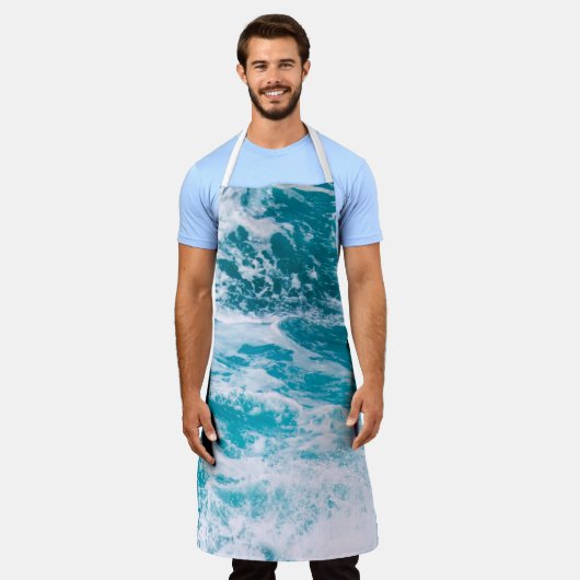 Blauwe oceaangolven schort (Gedragen)