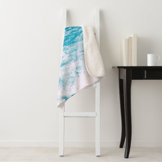 Blauwe oceaangolven sherpa deken (In situ)