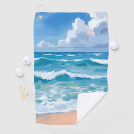 Blauwe Oceaangolven | Strand Zee Aquarel Golfhanddoek