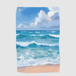 Blauwe Oceaangolven | Strand Zee Aquarel  Golfhanddoek