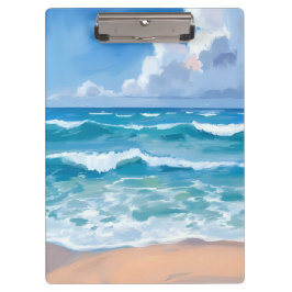 Blauwe Oceaangolven | Strand Zee Aquarel  Klembord