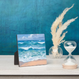Blauwe Oceaangolven | Strand Zee Aquarel Kunst Fotoplaat