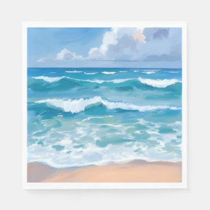Blauwe Oceaangolven   Strand Zee Aquarel  Servet