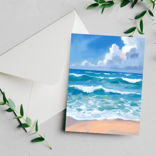 Blauwe Oceaangolven | Strand Zee Aquarelkaart