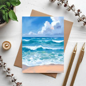 Blauwe Oceaangolven | Strand Zee Aquarelkaart